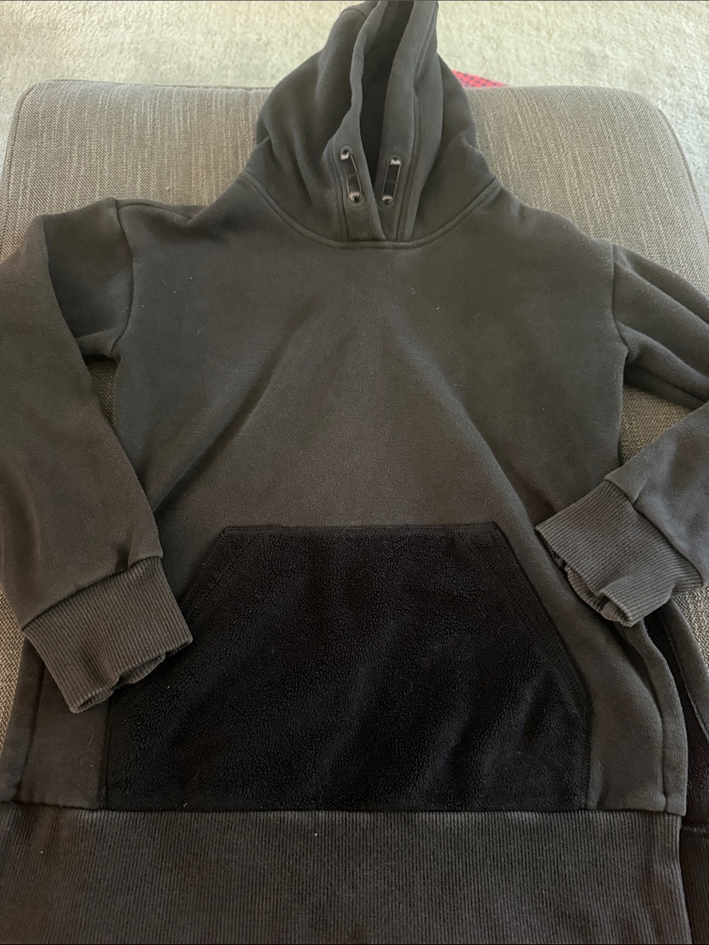 Athleta Black Hooded Pullover Sweatshirt with Fleece Pocket